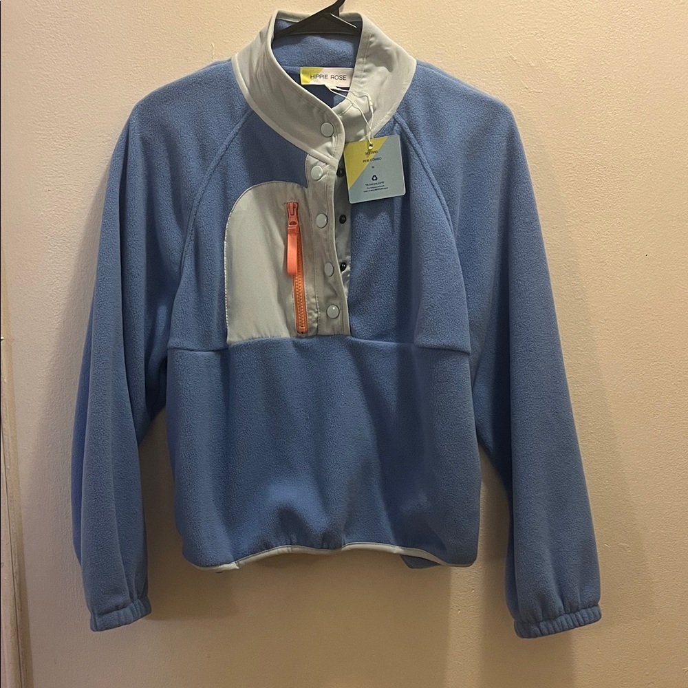 Blue and White Fleece Pullover